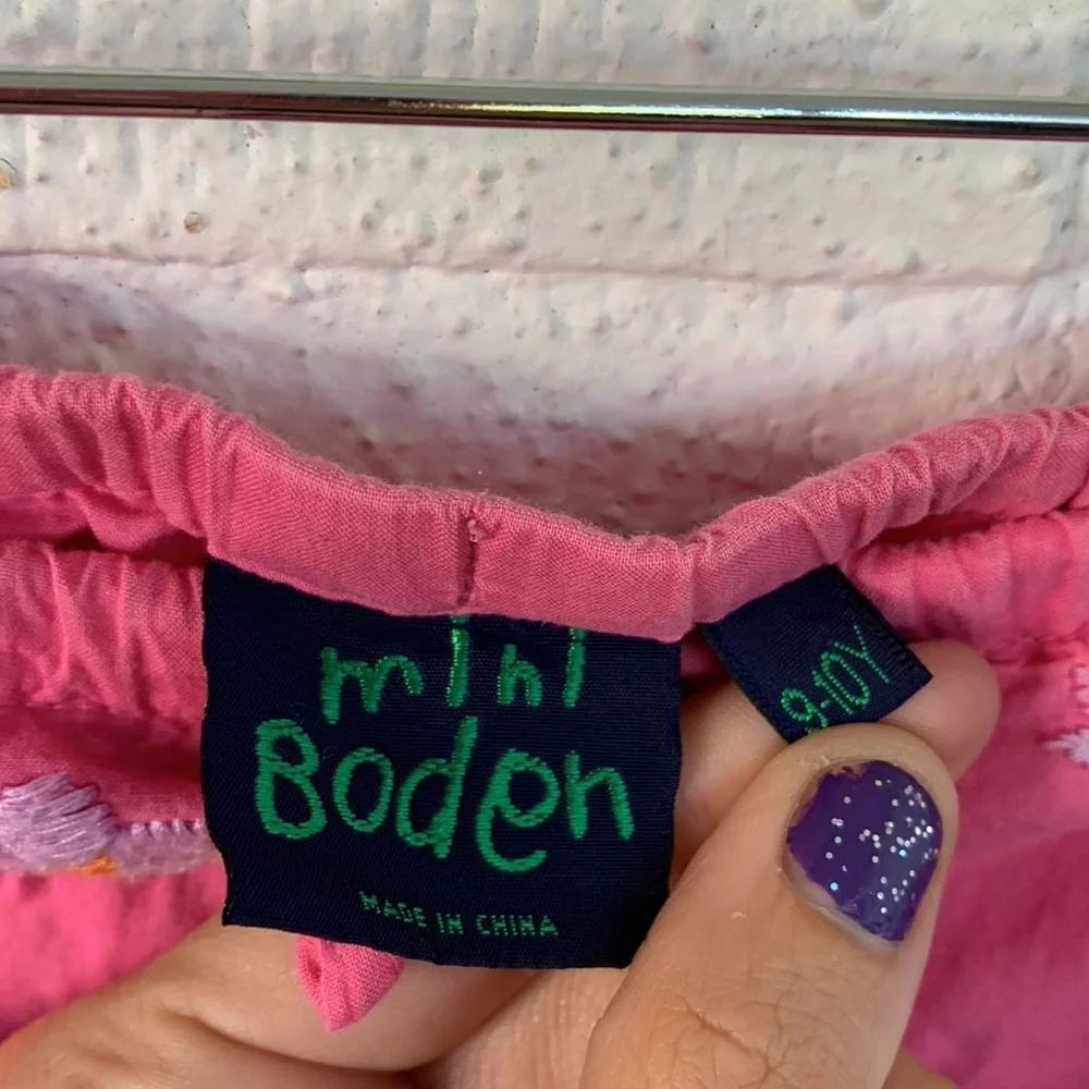 Mini Boden Embroidered Pink Floral Drawstring Skirt size 9/10